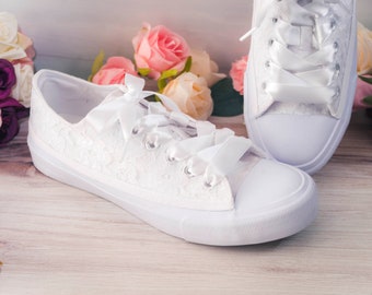 Bridal Sneakers, Wedding Sneakers for Bride, Bridal White Lace Sneakers, Bride Sneakers, Bridesmaids Sneakers, Gifts for Her