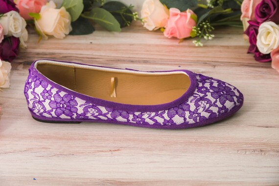 Bride Flats for Wedding Bridal Shoes Purple Wedding Lace Shoes