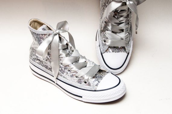 Preferito da sposa Silver Starlight Sequin Converse® Hi Top Bambino Bling Converse Scarpe strass lucido cristallo All | Etsy