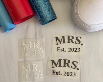 DIY Matching Wedding Shoe Decals, His and Hers MRS MR Established Year Decals for shoes, Bride Groom Wedding Shoes, Wedding Accessories,