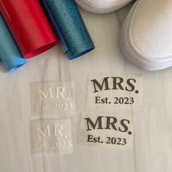 DIY Matching Wedding Shoe Decals, His and Hers MRS MR Established Year Decals for shoes, Bride Groom Wedding Shoes, Wedding Accessories,