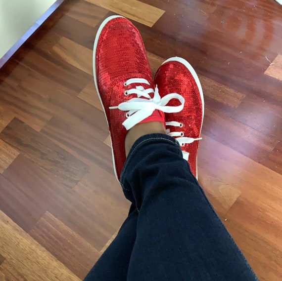 red sequin tennis shoes