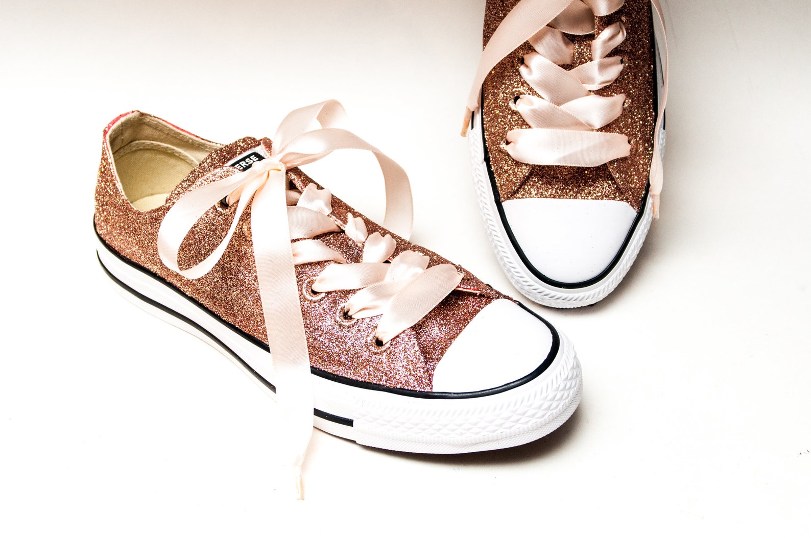 Rose Gold Glitter Converse All Star Low Top Sneakers Etsy