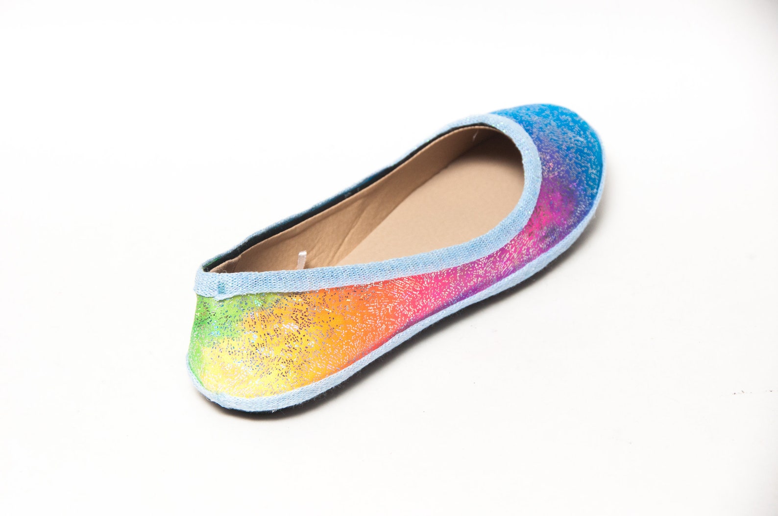 rainbow glitter fabric unicorn ballet flats shoes