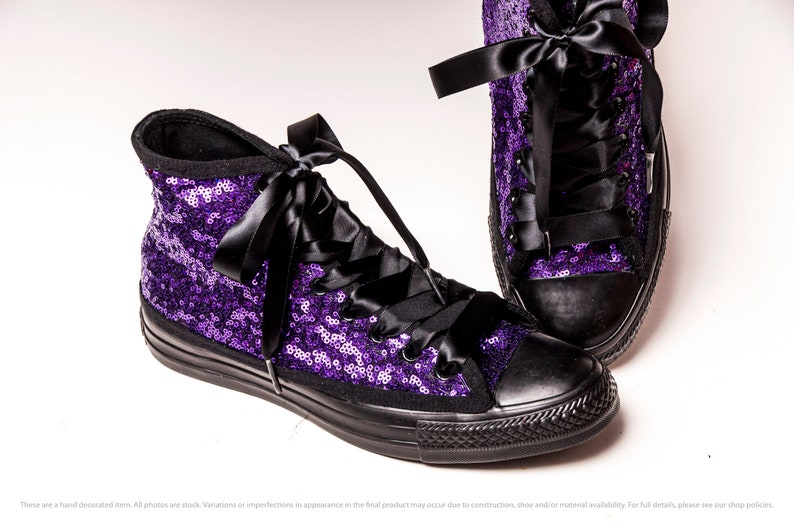 Two Tone Sequin Over All Black Converse High Top Sneakers in | Etsy