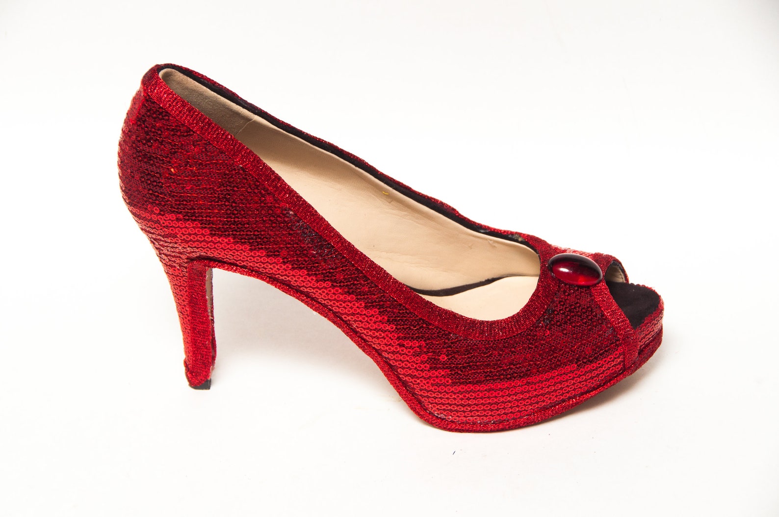 red sequin stilettos