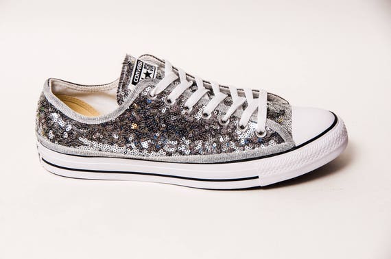 Tiny Sequin Silver Canvas Converse All Star Low Top with | Etsy