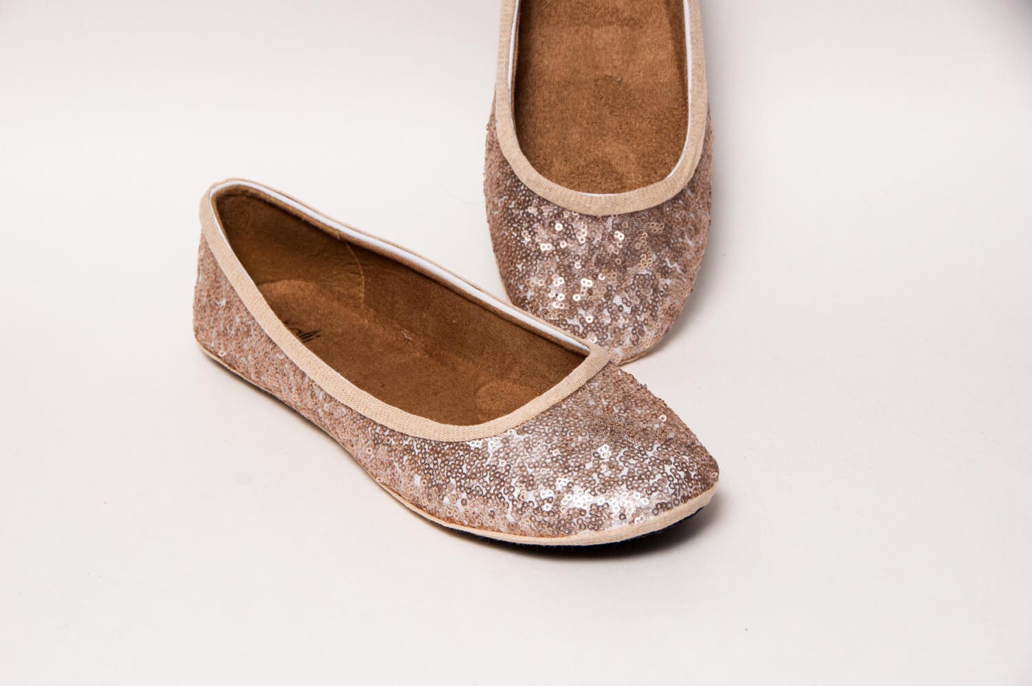 Sequin Champagne Light Gold Sparkly Sequin Ballet Flats