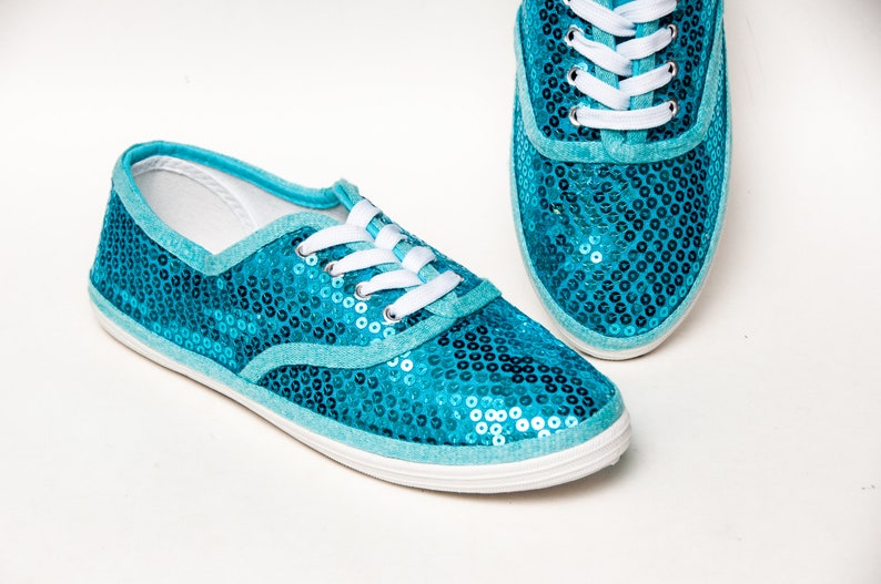 blue sequin sneakers