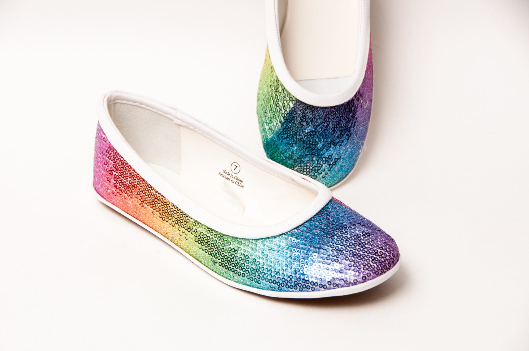 Sequin Rainbow Patterned Ballet Flats Slippers Casual Dress