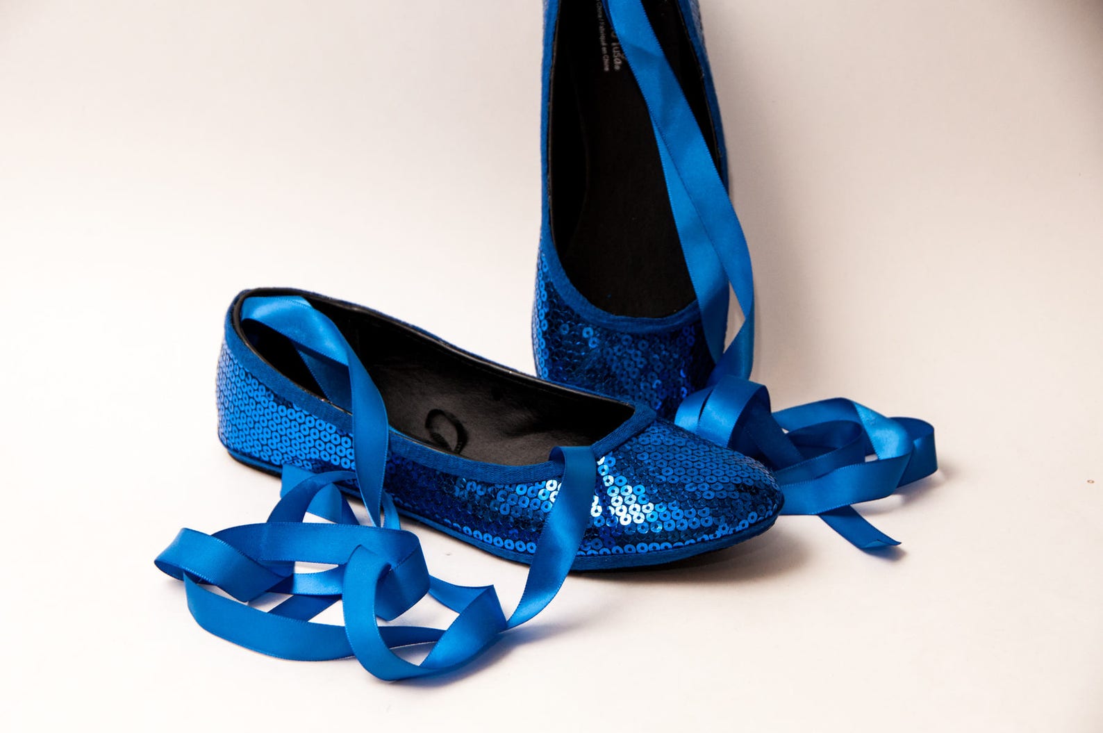 bridal - sequin sapphire blue ballet flats slippers shoes with matching ribbons