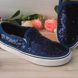 opslag leer Je zal beter worden Wedding Sneakers for Bride Sparkle Navy Blue Sequin Slip on - Etsy