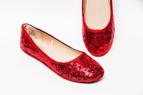 red sequin ballet flats