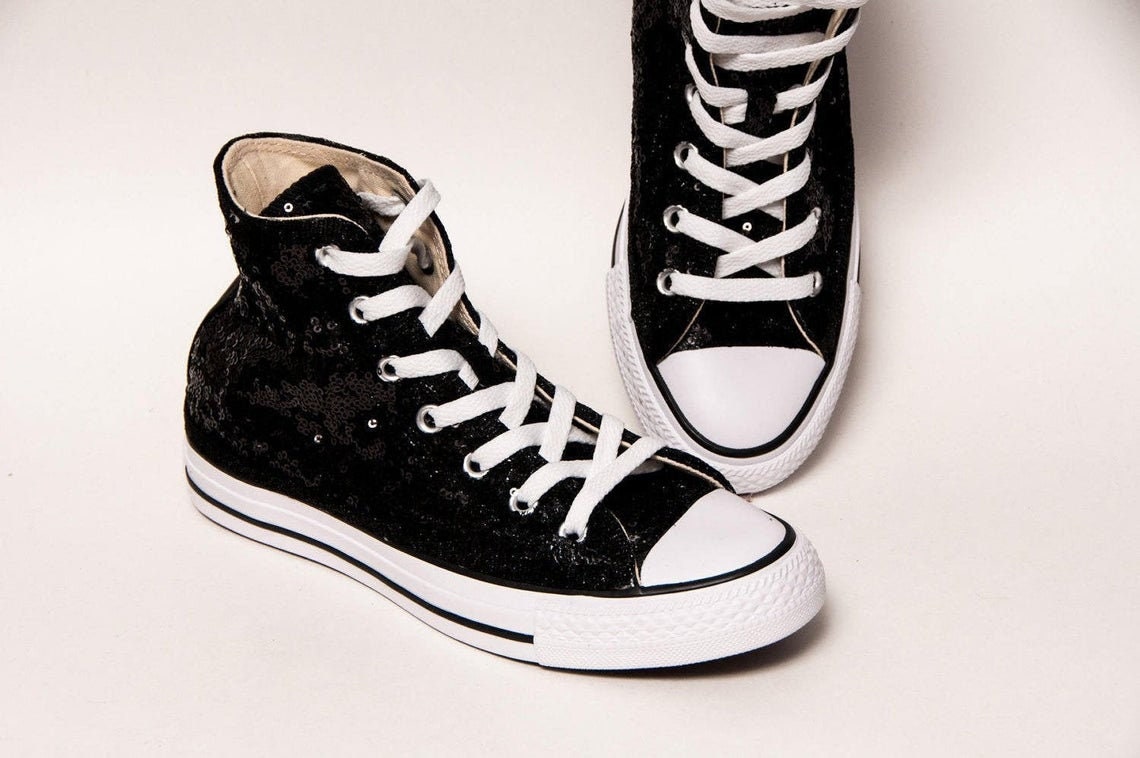 black sparkly converse high tops