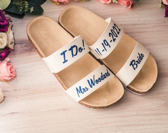 Wedding Sandals for Bride, Wedding Sandals Flat, Wedding Sandals Custom, Custom Wedding Shoes for Bride, Personalized Text Shoes