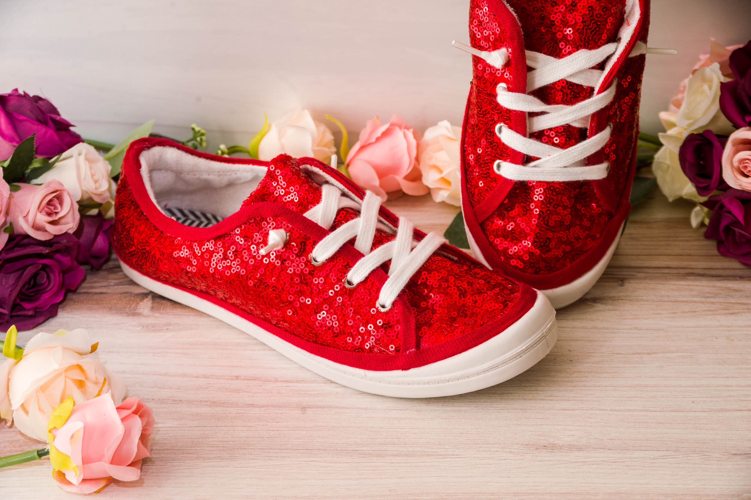 Sparkle Sneakers Women Red Sequin on Sneakers Custom Etsy
