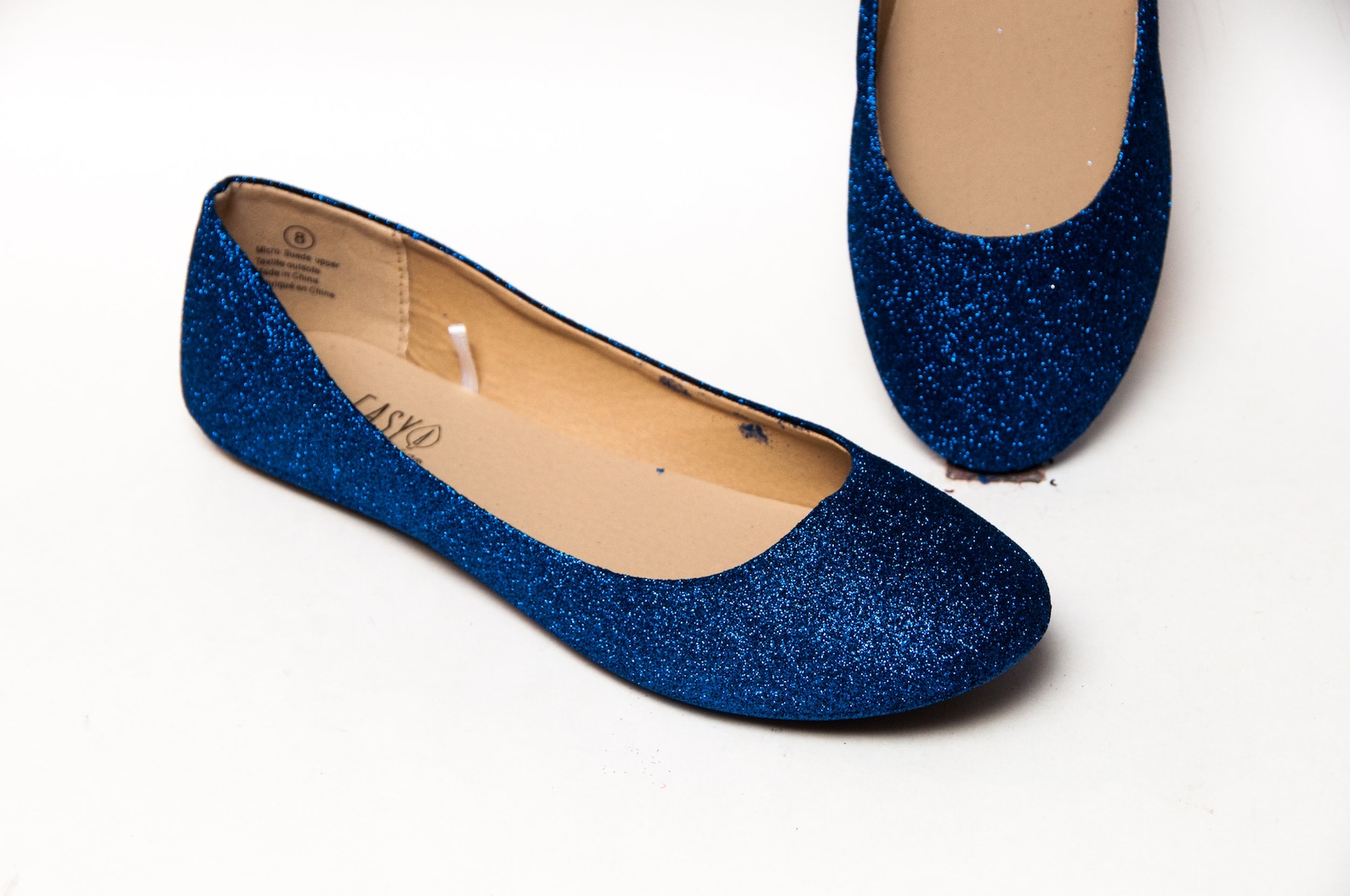 glitter - sapphire blue ballet flat slipper custom shoes