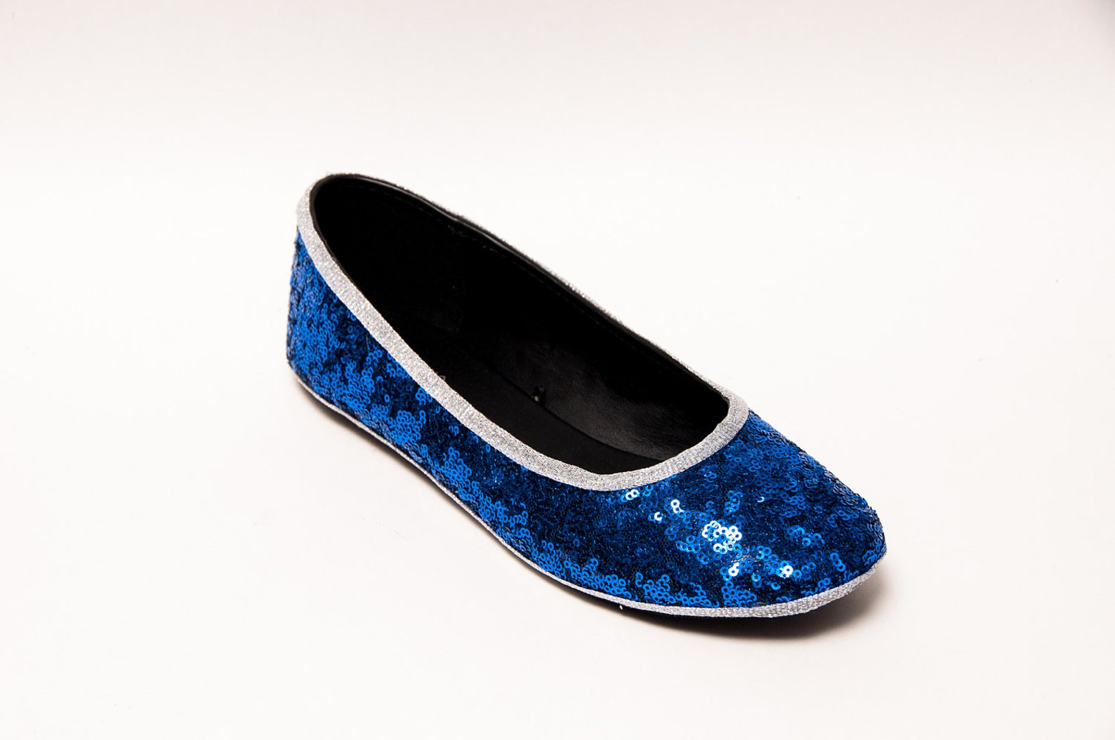 tiny sequin - starlight sapphire blue with silver accent trim custom ballet flats slippers shoes