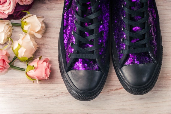 Prom Shoes Purple Sequin Black High Top 