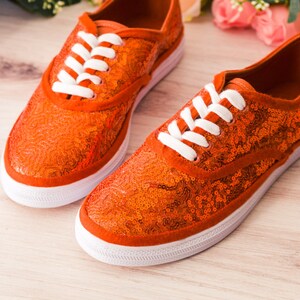 Orange Sequin Sneakers, Wedding Shoes, Custom Shoes, Gifts for Her image 4