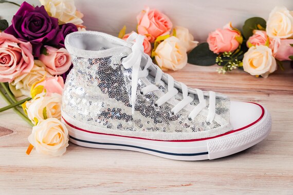 silver sequin high top converse
