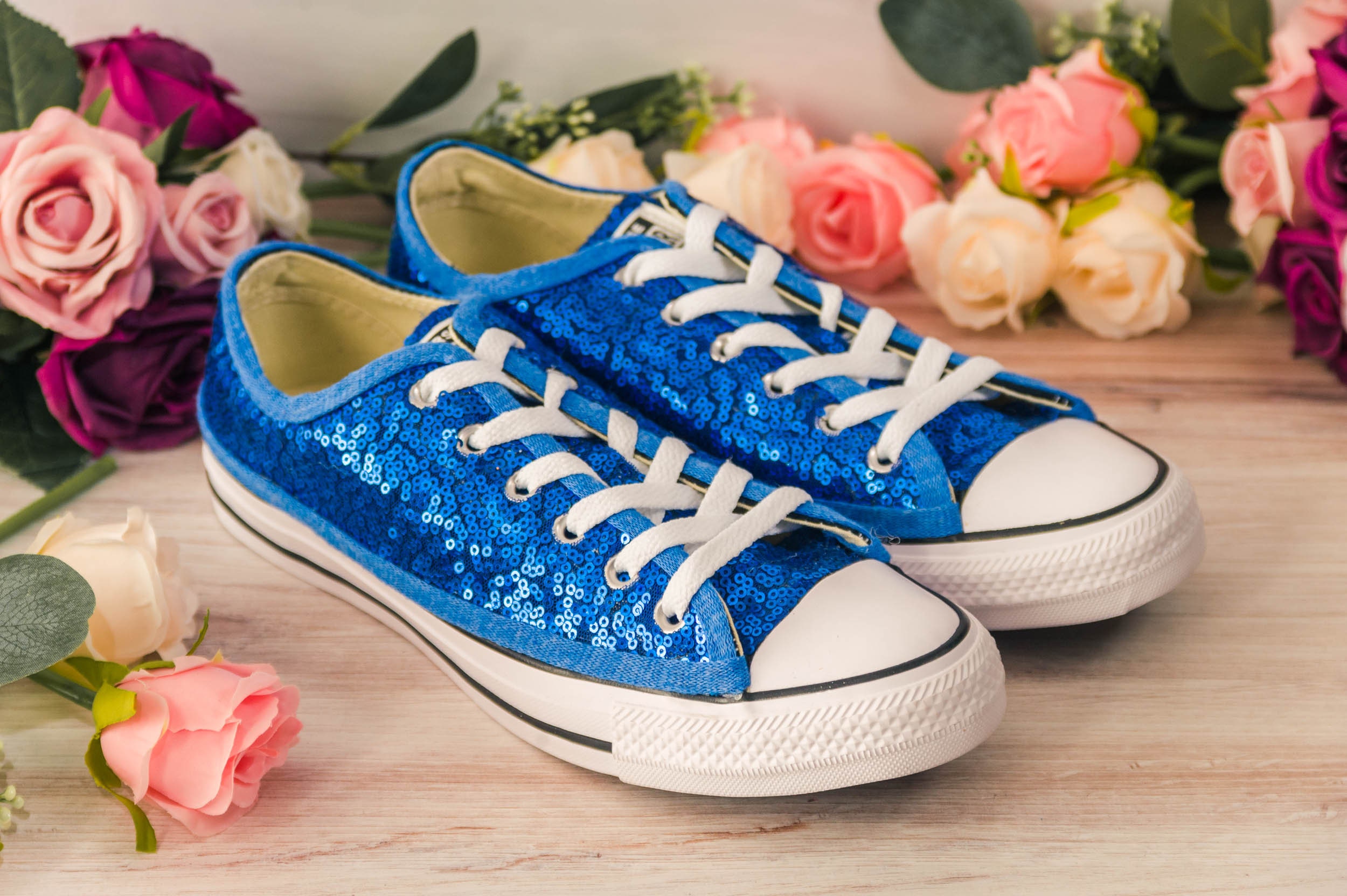 Wedding Sneakers for Bride Sparkle Sapphire Blue Sequin Low - Etsy