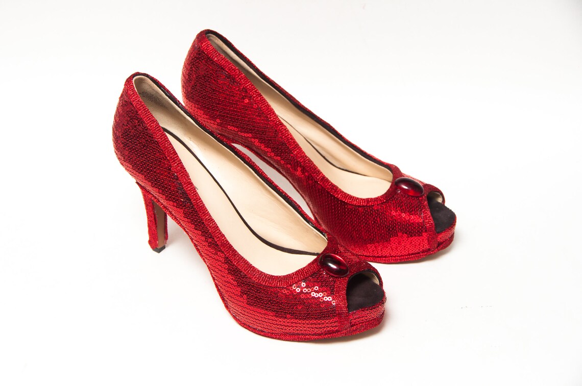 red sequin stilettos