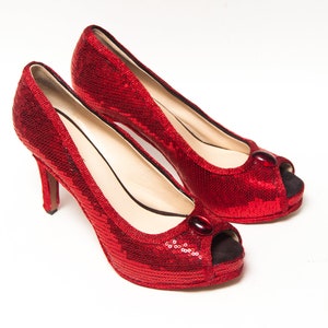 red sequin stilettos
