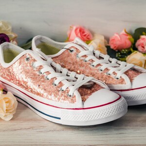 Wedding Sneakers for Women Sparkle, Rose Gold Sequin Low Top Sneakers, Custom Shoes for Women, Prom Sneakers, Wedding Sneakers for Bride image 5