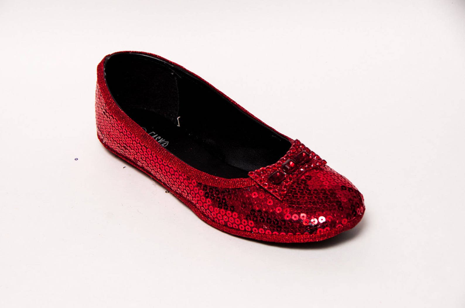 bridal - sequin red ballet slippers flats shoes with red crystal rhinestone bows