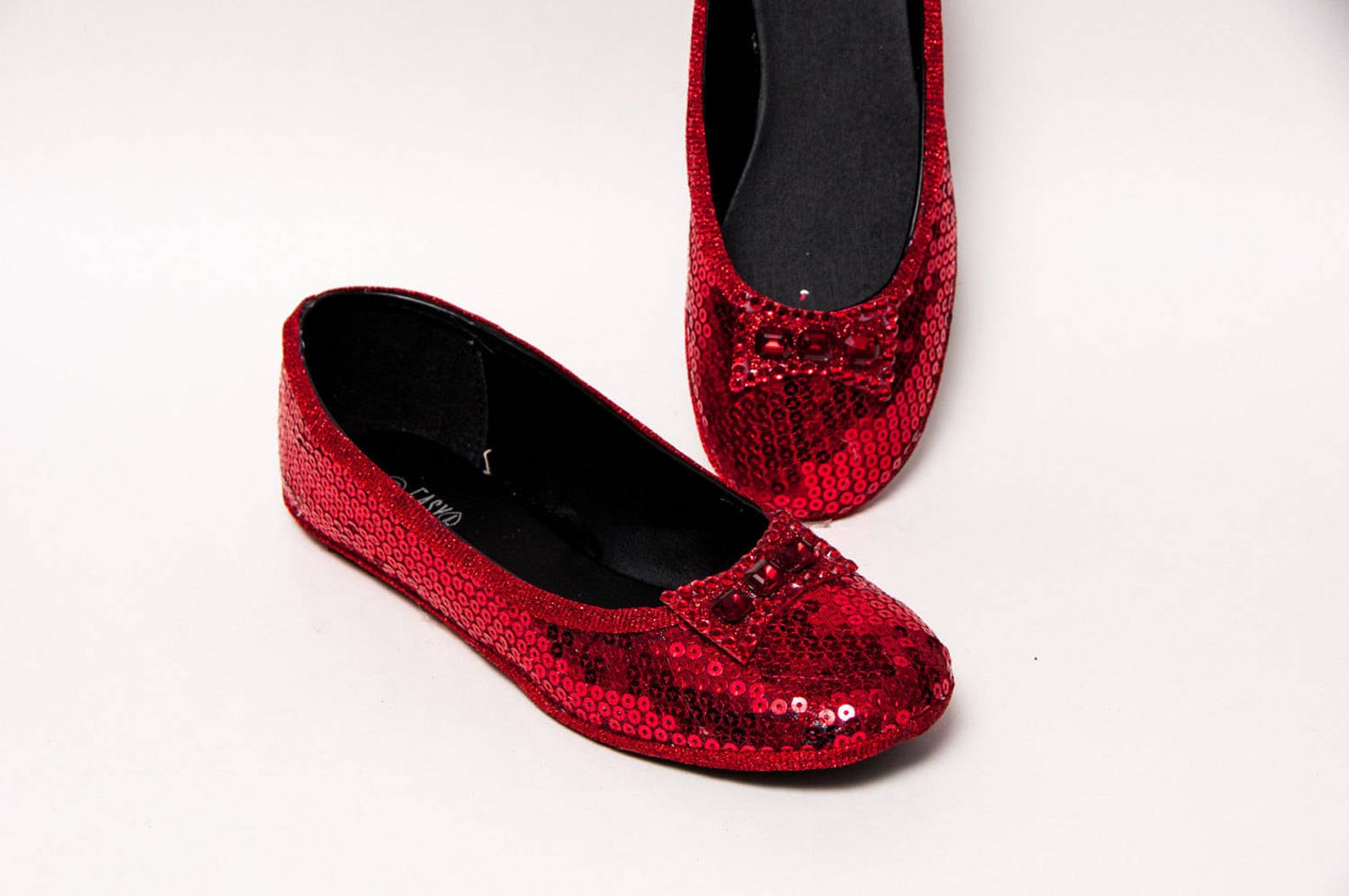 bridal - sequin red ballet slippers flats shoes with red crystal rhinestone bows