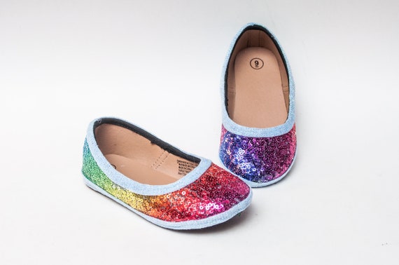 Toddler Sequin Sparkle Rainbow Colored Flat Dress Shoes | Etsy