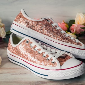 Wedding Sneakers for Women Sparkle, Rose Gold Sequin Low Top Sneakers, Custom Shoes for Women, Prom Sneakers, Wedding Sneakers for Bride image 4