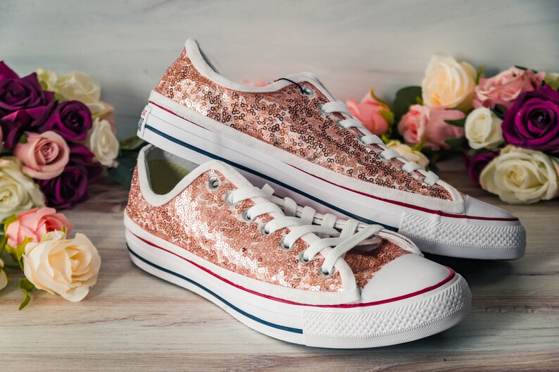 Wedding Sneakers for Women Sparkle, Rose Gold Sequin Low Top Sneakers, Custom Shoes for Women, Prom Sneakers, Wedding Sneakers for Bride image 4