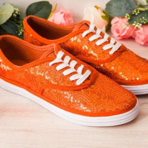 Orange Sequin Sneakers, Wedding Shoes, Custom Shoes, Gifts for Her image 2