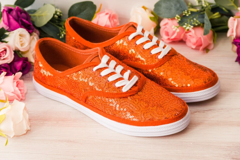 Orange Sequin Sneakers, Wedding Shoes, Custom Shoes, Gifts for Her image 2