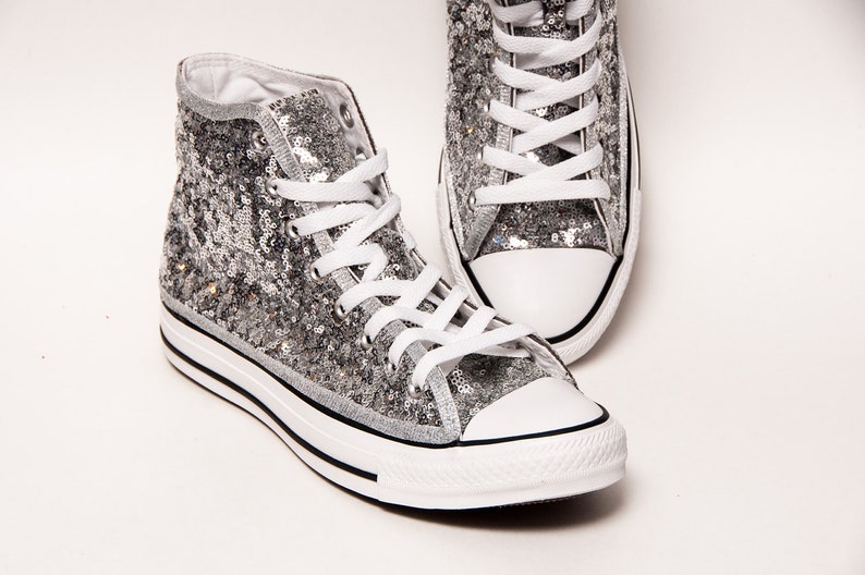 Silver Starlight Sequin Converse Canvas High Top Sneakers Etsy