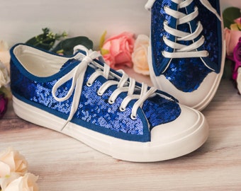 Wedding Sneakers for Bride Sparkle, Navy Blue Sequin Low Top Sneakers, Custom Wedding Shoes, Bridesmaids, Gifts for Her, Something Blue