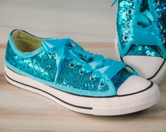 Wedding Sneakers for Bride Sparkle, Malibu Blue Sequin Low Top Sneakers, Bridal Sneakers, Bridesmaid Gifts, Gifts for Her