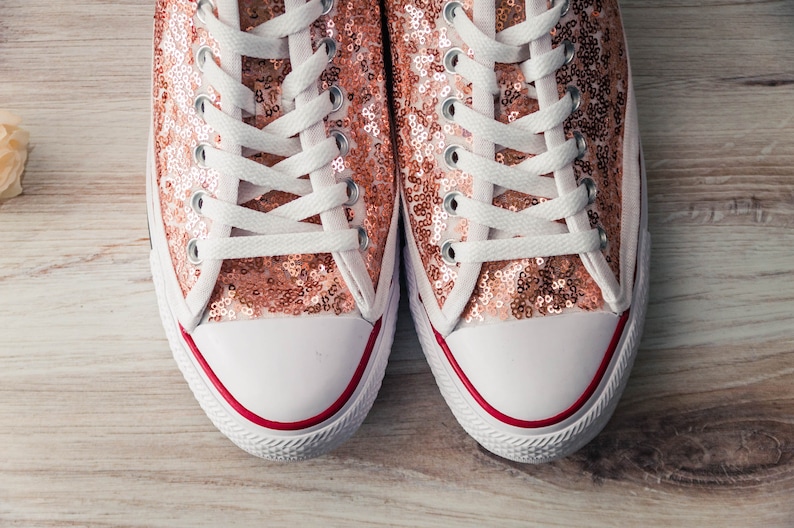 Wedding Sneakers for Women Sparkle, Rose Gold Sequin Low Top Sneakers, Custom Shoes for Women, Prom Sneakers, Wedding Sneakers for Bride image 6