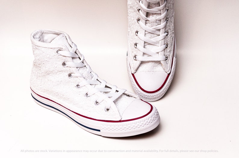 White Sequin Converse High Top Sneakers Etsy