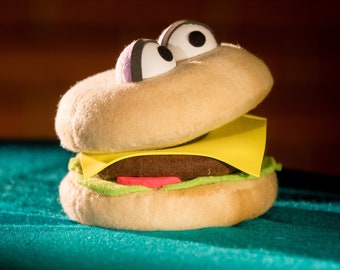 Professional Hand Puppet Hamburger Cheeseburger, Made to Order, Custom Design Available