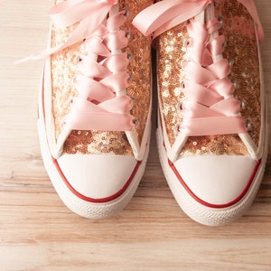 Wedding Sneakers for Women Sparkle, Rose Gold Sequin Low Top Sneakers, Custom Shoes for Women, Prom Sneakers, Wedding Sneakers for Bride image 10