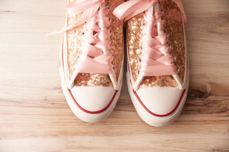 Wedding Sneakers for Women Sparkle, Rose Gold Sequin Low Top Sneakers, Custom Shoes for Women, Prom Sneakers, Wedding Sneakers for Bride image 10