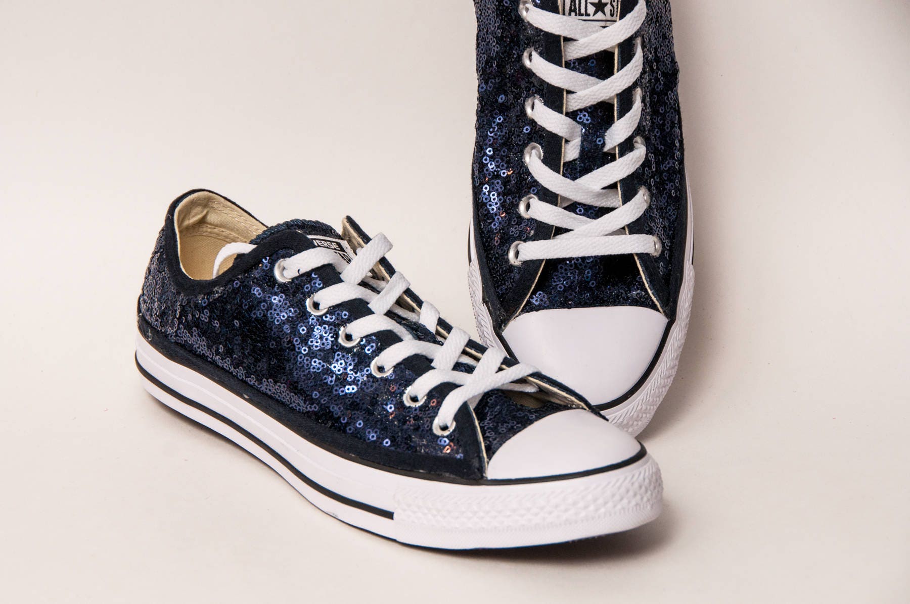 Navy Blue Sequin Converse Low Top 