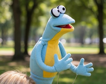 Professional Purple and Yellow Frog Hand Puppet with Arm Rods