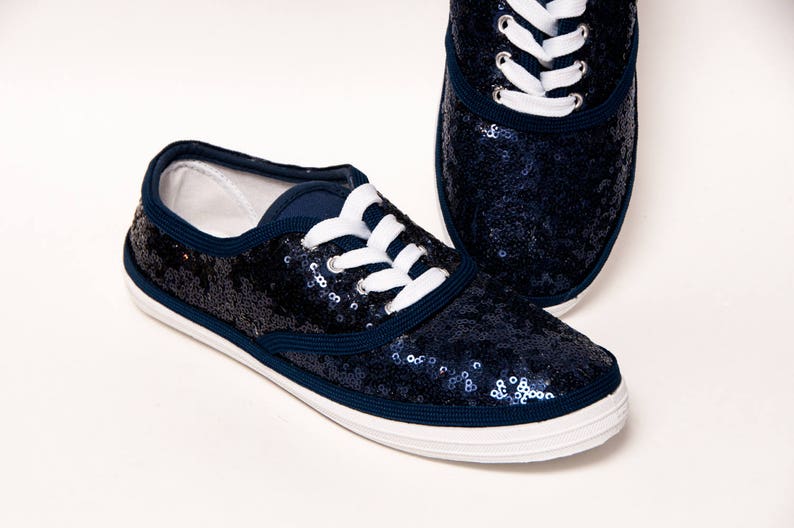 navy blue sequin sneakers