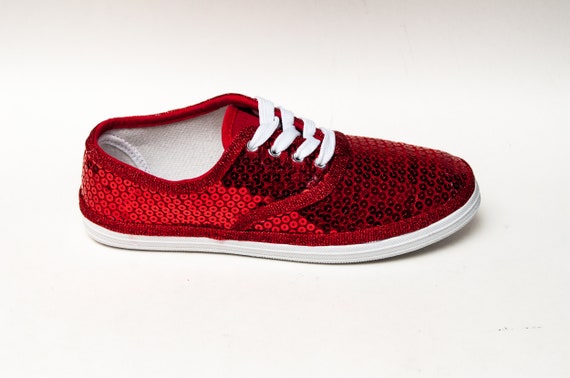 red sequin tennis shoes