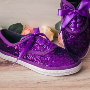 Wedding Sneakers for Bride Sparkle, Purple Sequin Sneakers, Wedding Shoes, Homecoming Dress, Gifts for Her, Purple Wedding Sneakers image 1