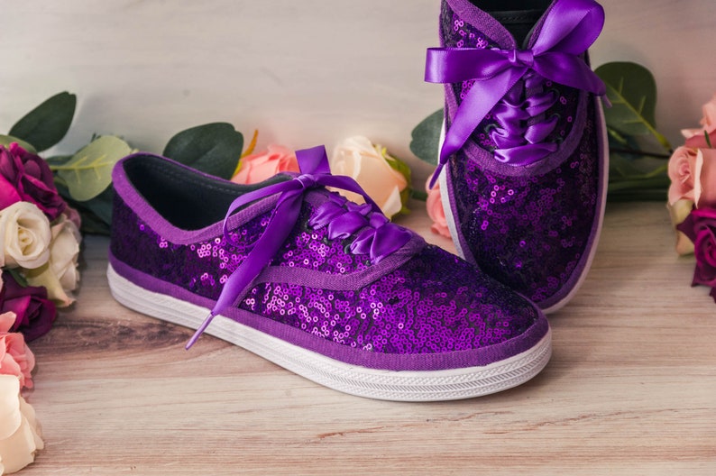 Wedding Sneakers for Bride Sparkle, Purple Sequin Sneakers, Wedding Shoes, Homecoming Dress, Gifts for Her, Purple Wedding Sneakers image 1